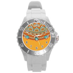 Mandala Orange Round Plastic Sport Watch (l) by goljakoff