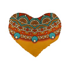 Mandala Orange Standard 16  Premium Heart Shape Cushions by goljakoff