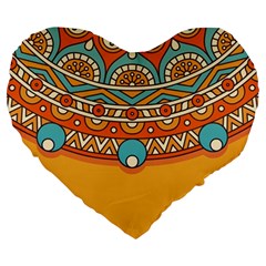 Mandala Orange Large 19  Premium Flano Heart Shape Cushions by goljakoff