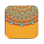 Mandala orange Square Metal Box (Black) Front