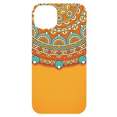 Mandala Orange Iphone 14 Plus Black Uv Print Case by goljakoff