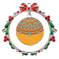 Mandala Orange Metal X mas Wreath Ribbon Ornament by goljakoff