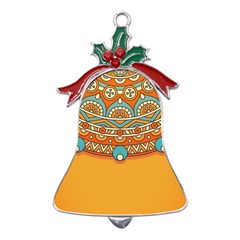 Mandala Orange Metal Holly Leaf Bell Ornament