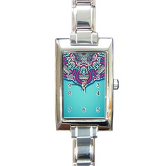 Mandala Blue Rectangle Italian Charm Watch by goljakoff