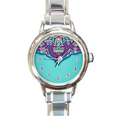 Mandala Blue Round Italian Charm Watch by goljakoff