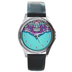 Mandala Blue Round Metal Watch by goljakoff