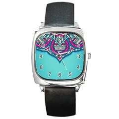 Mandala Blue Square Metal Watch by goljakoff