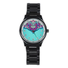 Mandala Blue Stainless Steel Round Watch by goljakoff