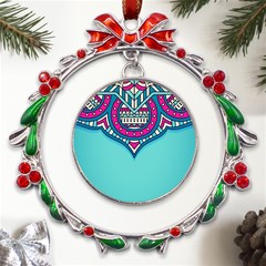 Mandala Blue Metal X mas Wreath Ribbon Ornament