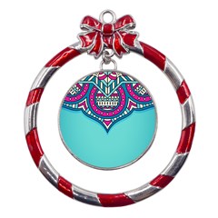 Mandala Blue Metal Red Ribbon Round Ornament by goljakoff