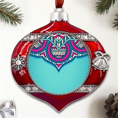 Mandala Blue Metal Snowflake And Bell Red Ornament