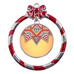 Mandala sun Metal Red Ribbon Round Ornament Front