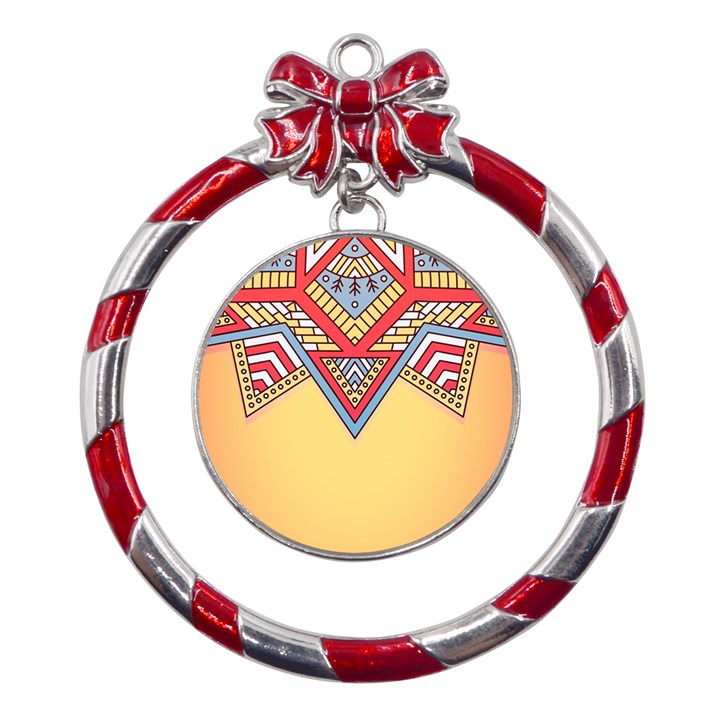 Mandala sun Metal Red Ribbon Round Ornament