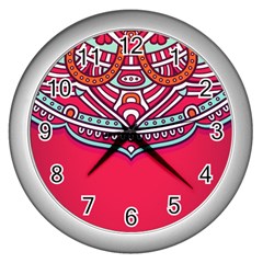 Mandala Red Wall Clock (silver) by goljakoff