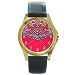 Mandala red Round Gold Metal Watch Front