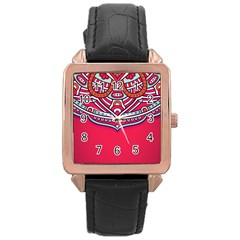 Mandala Red Rose Gold Leather Watch  by goljakoff