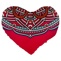 Mandala Red Large 19  Premium Flano Heart Shape Cushions by goljakoff