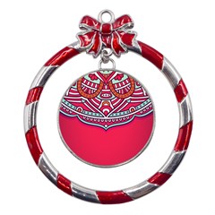 Mandala Red Metal Red Ribbon Round Ornament by goljakoff