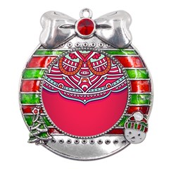 Mandala Red Metal X mas Ribbon With Red Crystal Round Ornament by goljakoff