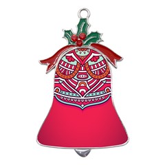 Mandala Red Metal Holly Leaf Bell Ornament