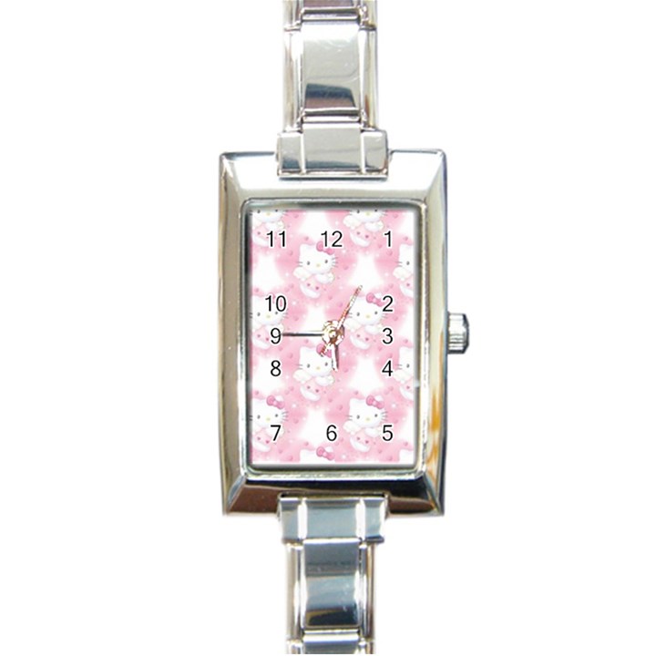 Hello Kitty Pattern, Hello Kitty, Child, White, Cat, Pink, Animal Rectangle Italian Charm Watch