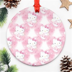 Hello Kitty Pattern, Hello Kitty, Child, White, Cat, Pink, Animal Ornament (round) by nateshop