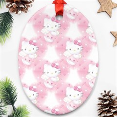 Hello Kitty Pattern, Hello Kitty, Child, White, Cat, Pink, Animal Ornament (oval) by nateshop