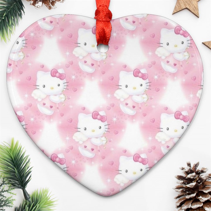 Hello Kitty Pattern, Hello Kitty, Child, White, Cat, Pink, Animal Ornament (Heart)