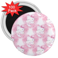 Hello Kitty Pattern, Hello Kitty, Child, White, Cat, Pink, Animal 3  Magnets (100 Pack) by nateshop