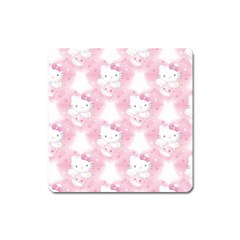 Hello Kitty Pattern, Hello Kitty, Child, White, Cat, Pink, Animal Square Magnet by nateshop