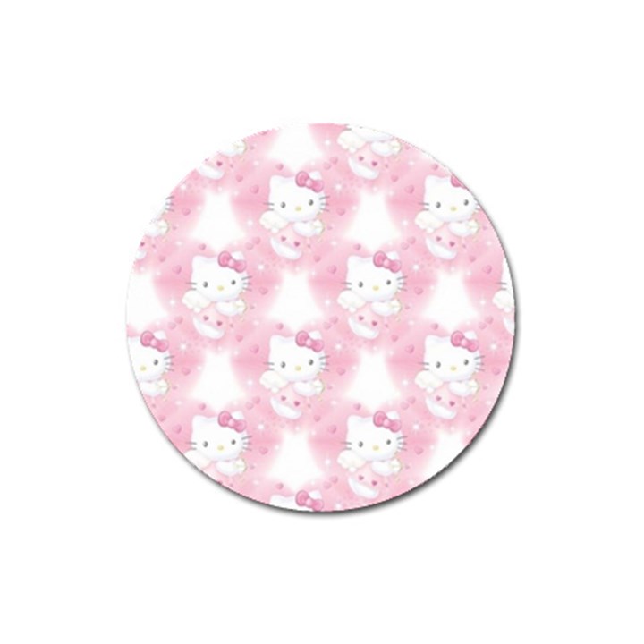 Hello Kitty Pattern, Hello Kitty, Child, White, Cat, Pink, Animal Magnet 3  (Round)