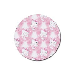 Hello Kitty Pattern, Hello Kitty, Child, White, Cat, Pink, Animal Rubber Coaster (round) by nateshop