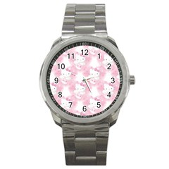 Hello Kitty Pattern, Hello Kitty, Child, White, Cat, Pink, Animal Sport Metal Watch by nateshop