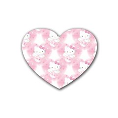 Hello Kitty Pattern, Hello Kitty, Child, White, Cat, Pink, Animal Rubber Coaster (heart) by nateshop