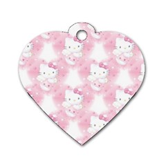 Hello Kitty Pattern, Hello Kitty, Child, White, Cat, Pink, Animal Dog Tag Heart (one Side) by nateshop