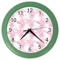 Hello Kitty Pattern, Hello Kitty, Child, White, Cat, Pink, Animal Color Wall Clock by nateshop