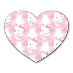 Hello Kitty Pattern, Hello Kitty, Child, White, Cat, Pink, Animal Heart Mousepad by nateshop