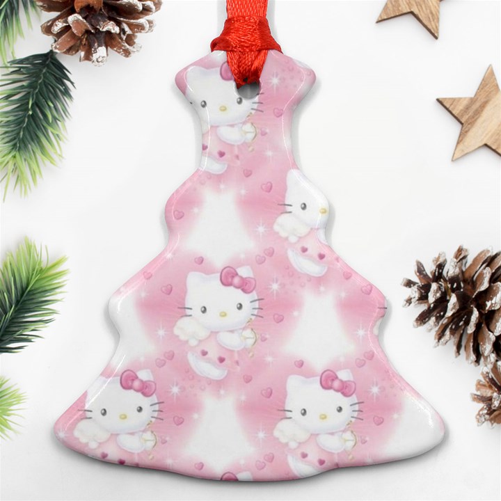 Hello Kitty Pattern, Hello Kitty, Child, White, Cat, Pink, Animal Ornament (Christmas Tree) 