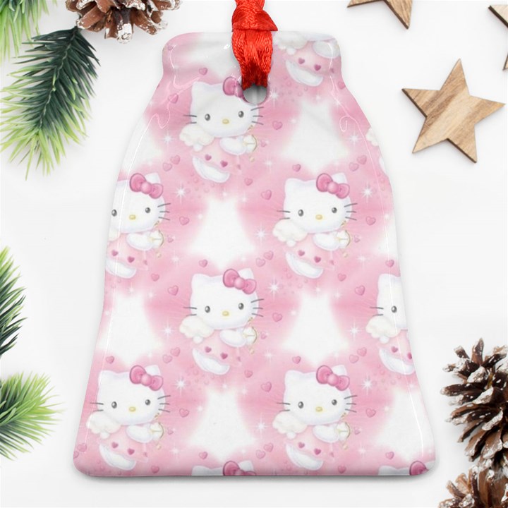 Hello Kitty Pattern, Hello Kitty, Child, White, Cat, Pink, Animal Bell Ornament (Two Sides)