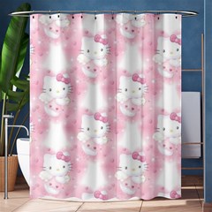 Hello Kitty Pattern, Hello Kitty, Child, White, Cat, Pink, Animal Shower Curtain 60  X 72  (medium)  by nateshop