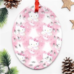 Hello Kitty Pattern, Hello Kitty, Child, White, Cat, Pink, Animal Ornament (oval Filigree) by nateshop