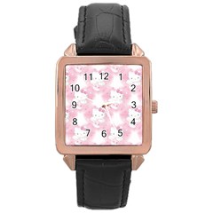 Hello Kitty Pattern, Hello Kitty, Child, White, Cat, Pink, Animal Rose Gold Leather Watch  by nateshop