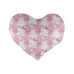 Hello Kitty Pattern, Hello Kitty, Child, White, Cat, Pink, Animal Standard 16  Premium Heart Shape Cushions by nateshop