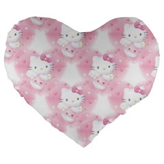 Hello Kitty Pattern, Hello Kitty, Child, White, Cat, Pink, Animal Large 19  Premium Heart Shape Cushions by nateshop