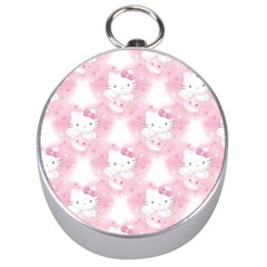 Hello Kitty Pattern, Hello Kitty, Child, White, Cat, Pink, Animal Silver Compasses by nateshop