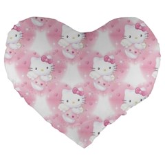 Hello Kitty Pattern, Hello Kitty, Child, White, Cat, Pink, Animal Large 19  Premium Flano Heart Shape Cushions by nateshop