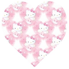 Hello Kitty Pattern, Hello Kitty, Child, White, Cat, Pink, Animal Wooden Puzzle Heart by nateshop