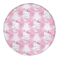 Hello Kitty Pattern, Hello Kitty, Child, White, Cat, Pink, Animal Round Glass Fridge Magnet (4 Pack) by nateshop