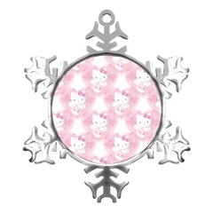 Hello Kitty Pattern, Hello Kitty, Child, White, Cat, Pink, Animal Metal Small Snowflake Ornament by nateshop