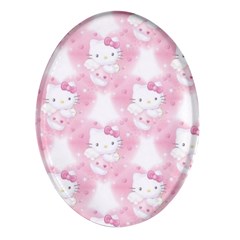 Hello Kitty Pattern, Hello Kitty, Child, White, Cat, Pink, Animal Oval Glass Fridge Magnet (4 Pack) by nateshop